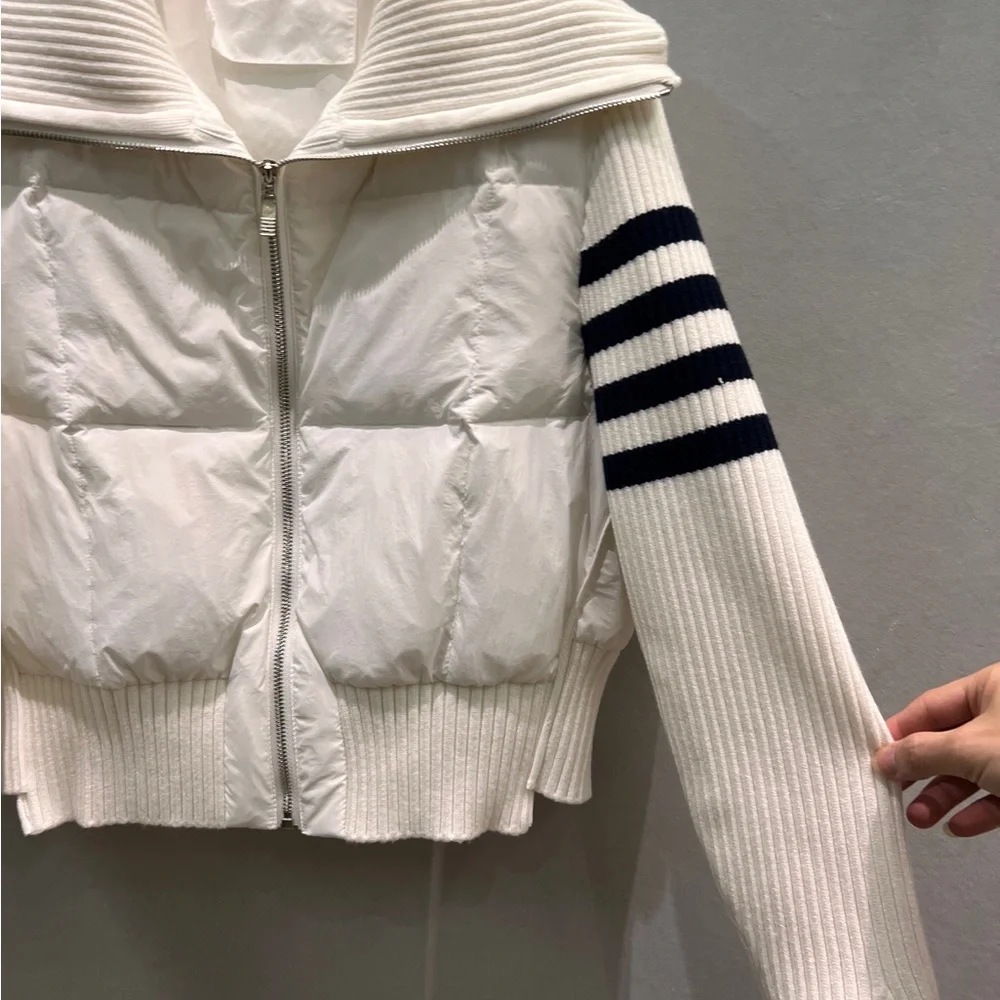 Thom Browne White Puffer Jacket with Black Stripes - Picture 3 of 8